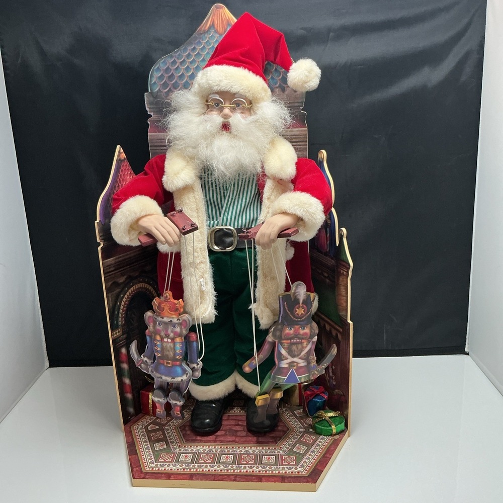 Vintage Holiday Time Santa Puppeteer Animated Christmas Figure As Is Runs Fast
